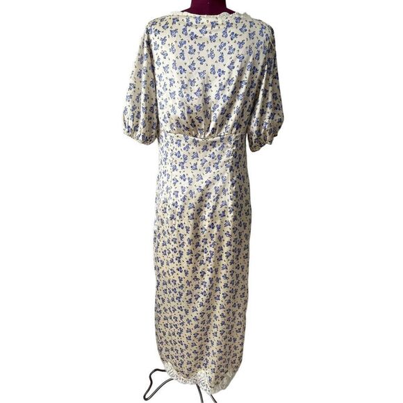 Urban Outfitters UO Lauren Lace-Trim Floral Midi Dress size L Cream Blue Ditsy B - Picture 6 of 14